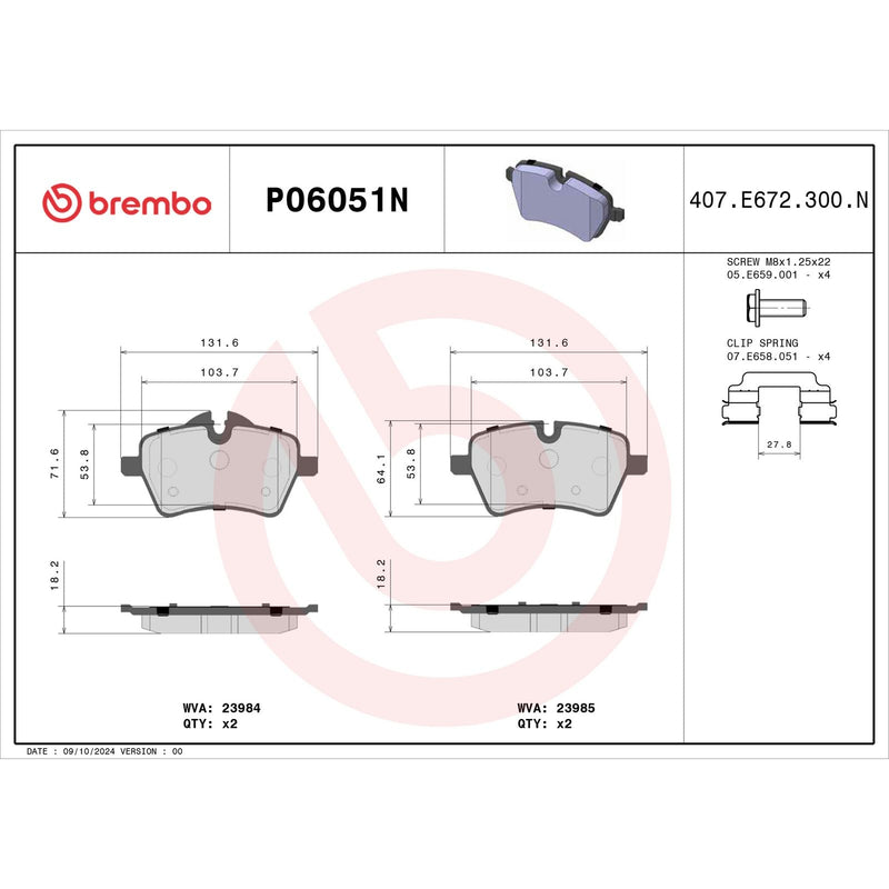 BREMBO Ceramic Front Disc Brake Pad Set - P06051N