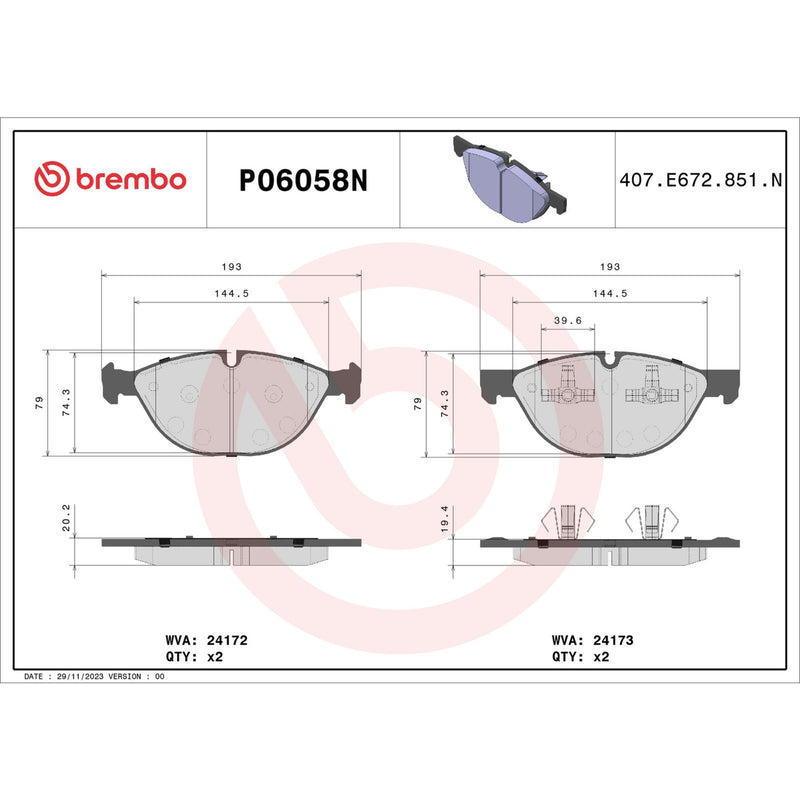 BREMBO CERAMIC Brake Pad Set P06058N