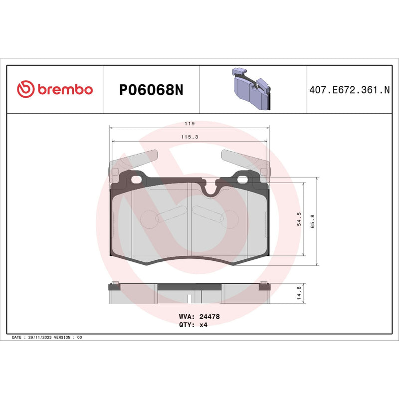 BREMBO Ceramic Front Disc Brake Pad Set - P06068N