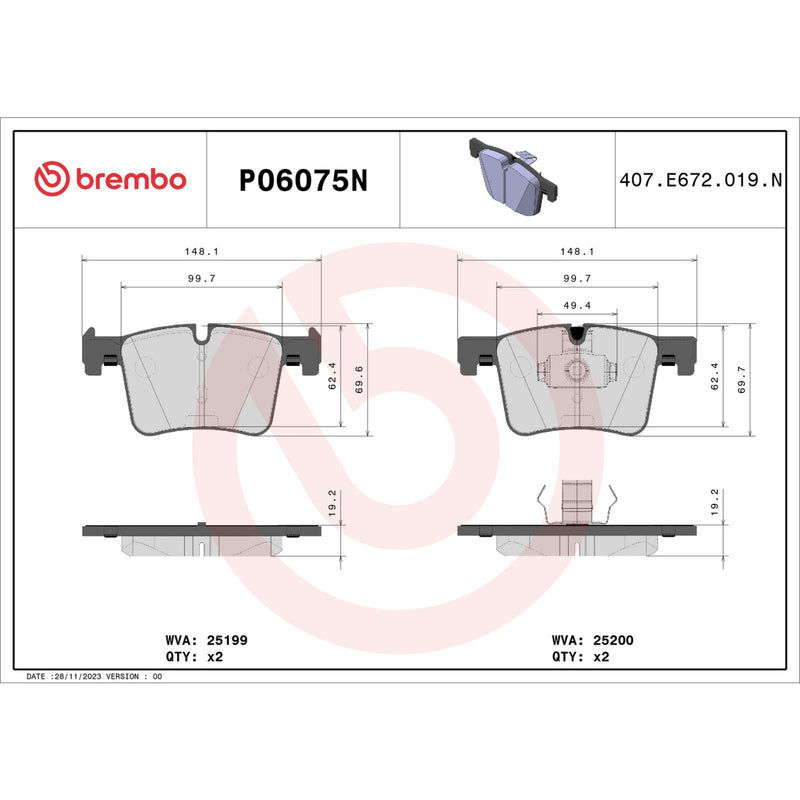 BREMBO CERAMIC Brake Pad Set P06075N