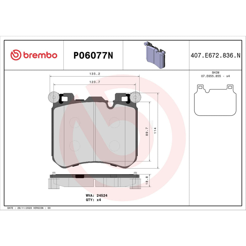 BREMBO Ceramic Front Disc Brake Pad Set - P06077N