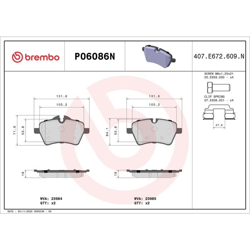 BREMBO CERAMIC Brake Pad Set P06086N
