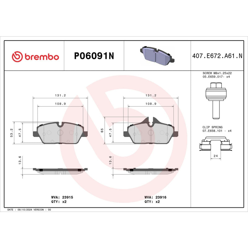 BREMBO Ceramic Front Disc Brake Pad Set - P06091N