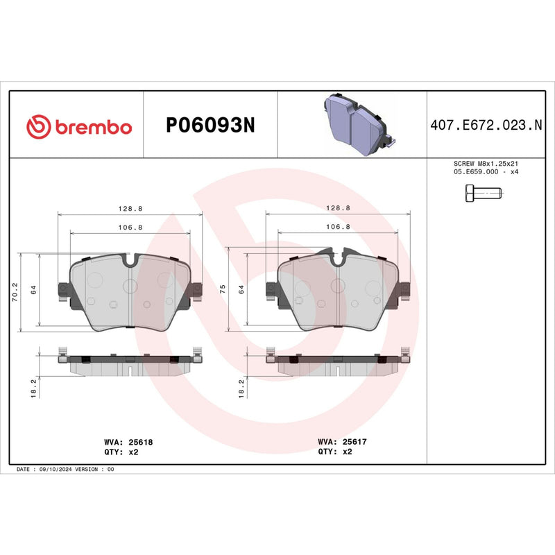 BREMBO CERAMIC Brake Pad Set P06093N