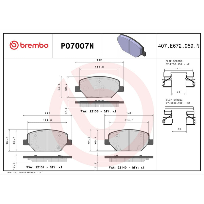 BREMBO Ceramic Front Disc Brake Pad Set - P07007N