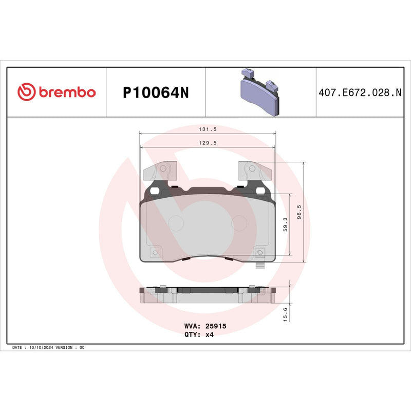 BREMBO Ceramic Front Disc Brake Pad Set - P10064N