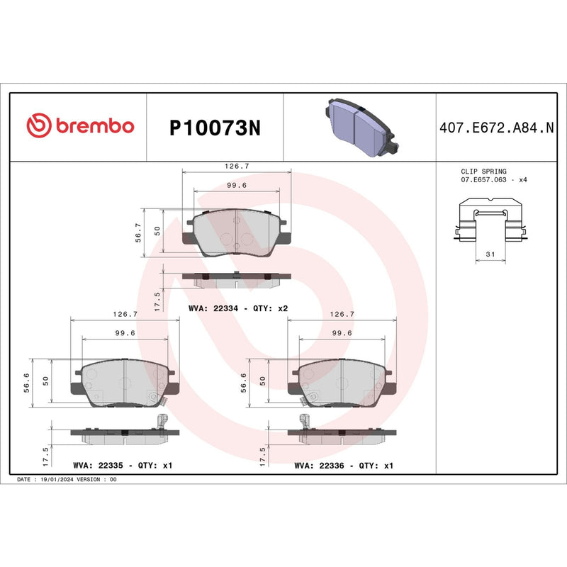 BREMBO Ceramic Front Disc Brake Pad Set - P10073N