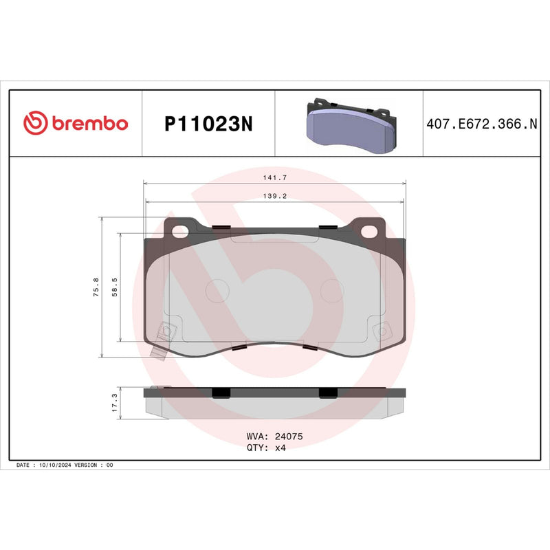 BREMBO Ceramic Front Disc Brake Pad Set - P11023N