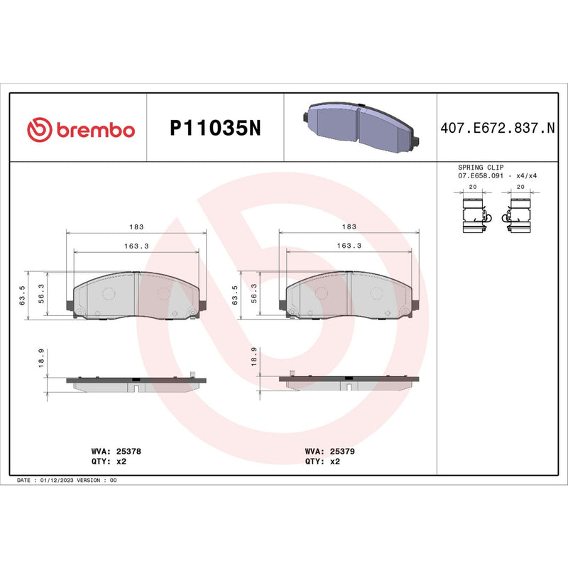 BREMBO Ceramic Front Disc Brake Pad Set - P11035N