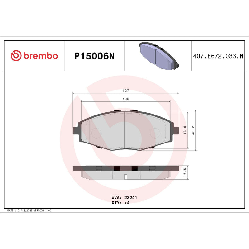 BREMBO Ceramic Front Disc Brake Pad Set - P15006N