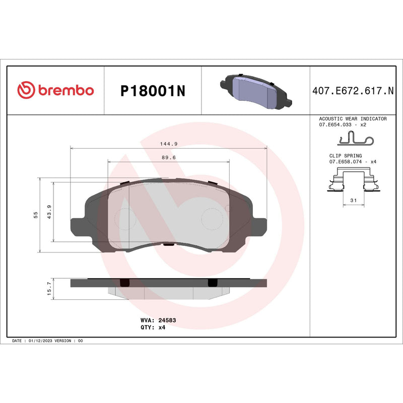 BREMBO Ceramic Front Disc Brake Pad Set - P18001N