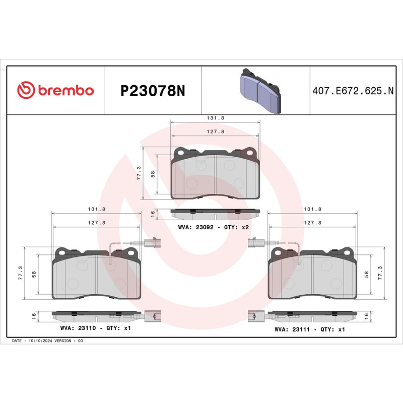 BREMBO Ceramic Front Disc Brake Pad Set - P23078N