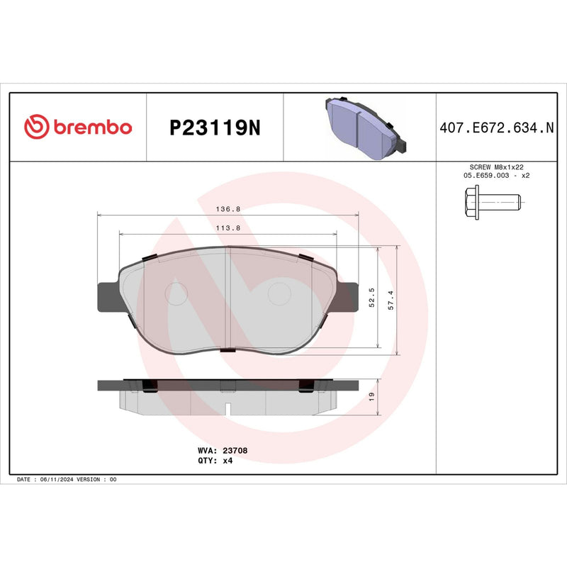 BREMBO Ceramic Front Disc Brake Pad Set - P23119N