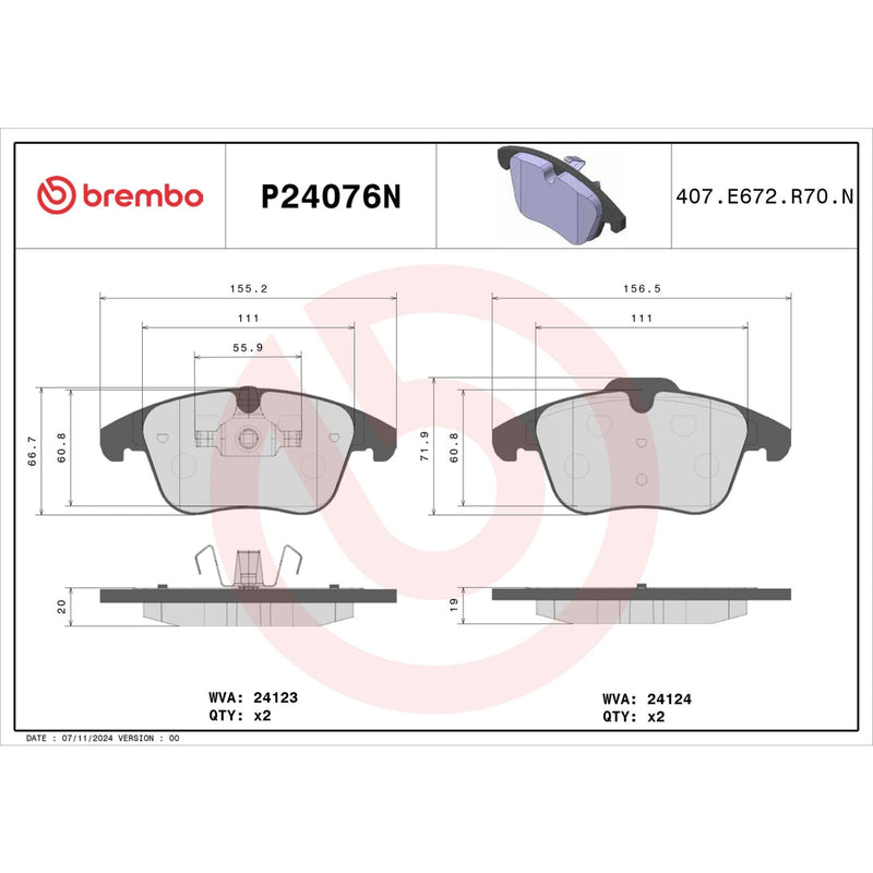 BREMBO Ceramic Front Disc Brake Pad Set - P24076N