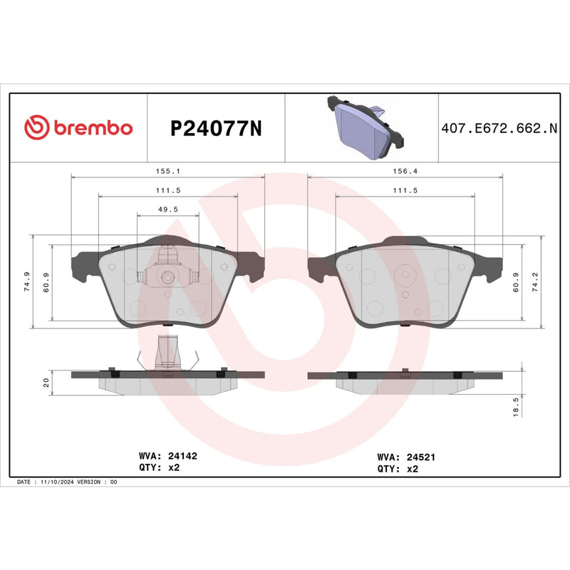 BREMBO CERAMIC Brake Pad Set P24077N