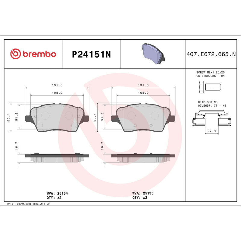 BREMBO Ceramic Front Disc Brake Pad Set - P24151N
