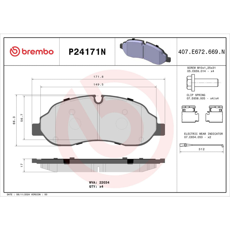 BREMBO Ceramic Front Disc Brake Pad Set - P24171N