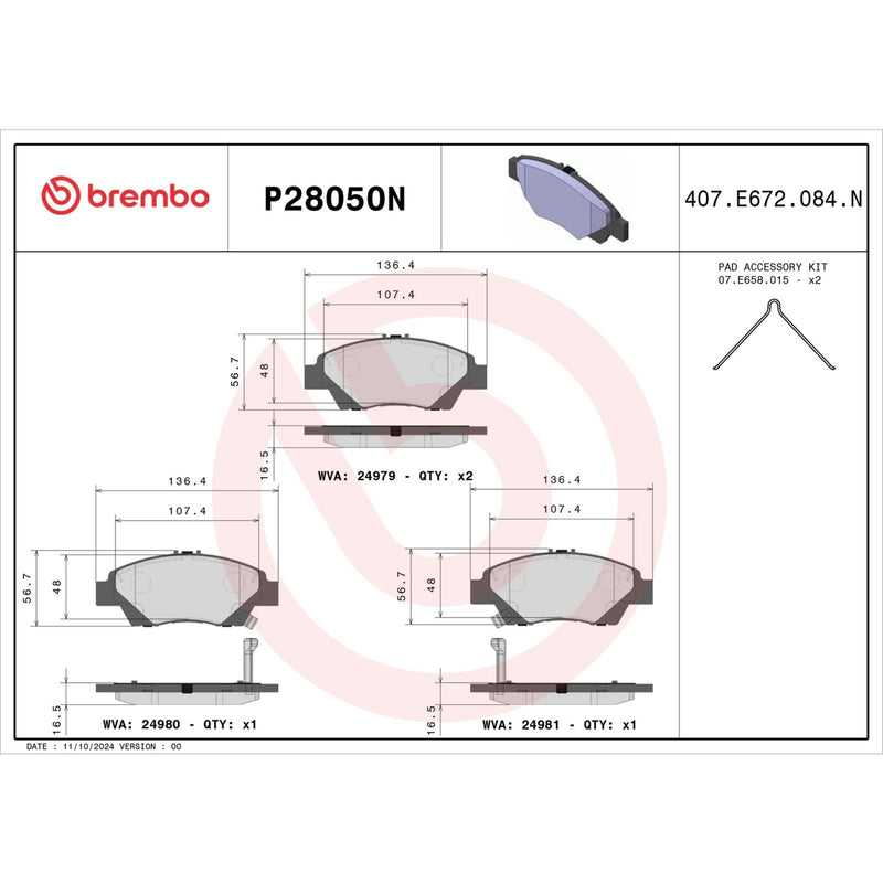 BREMBO Ceramic Front Disc Brake Pad Set - P28050N