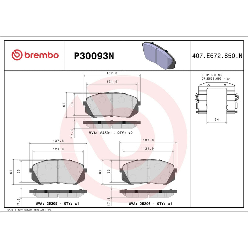 BREMBO Ceramic Front Disc Brake Pad Set - P30093N