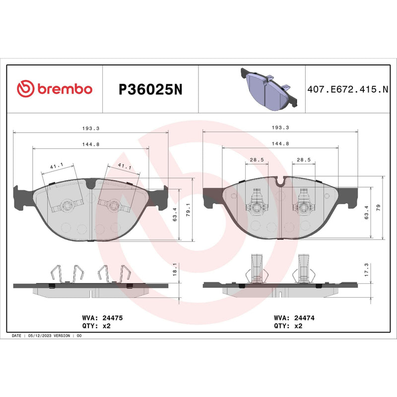 BREMBO Ceramic Front Disc Brake Pad Set - P36025N
