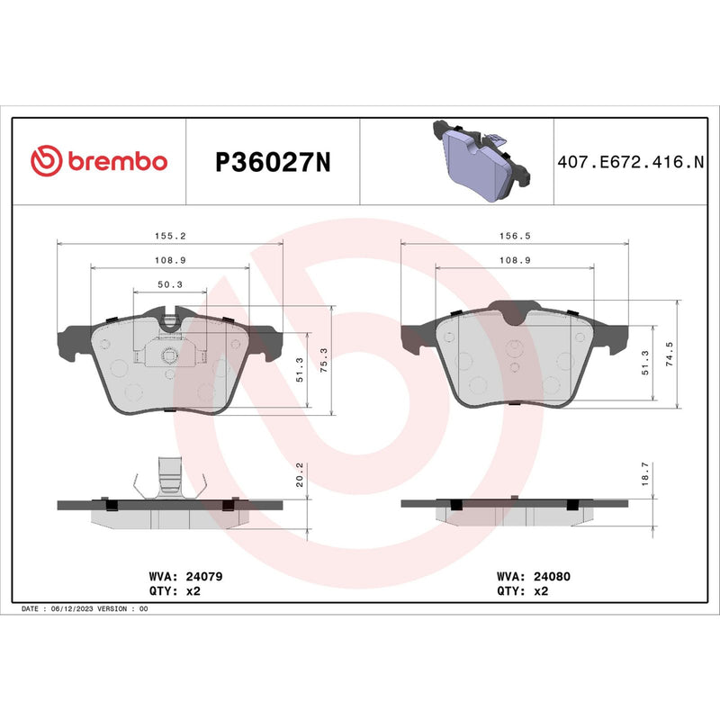 BREMBO Ceramic Front Disc Brake Pad Set - P36027N