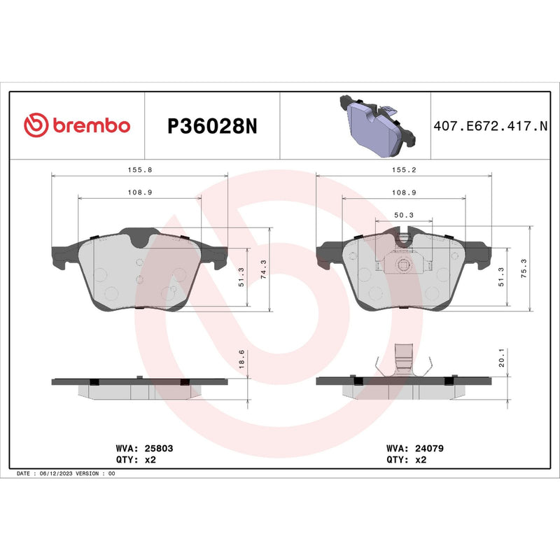 BREMBO Ceramic Front Disc Brake Pad Set - P36028N