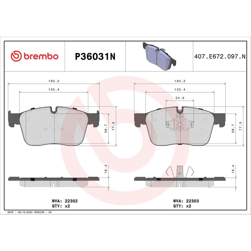 BREMBO CERAMIC Brake Pad Set P36031N