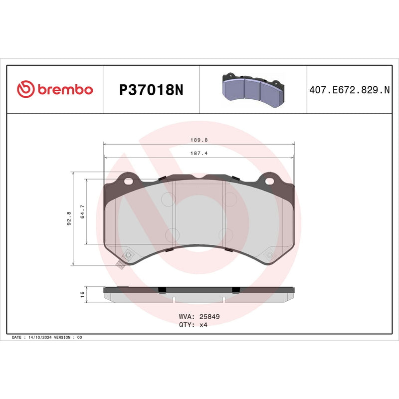 BREMBO Ceramic Front Disc Brake Pad Set - P37018N
