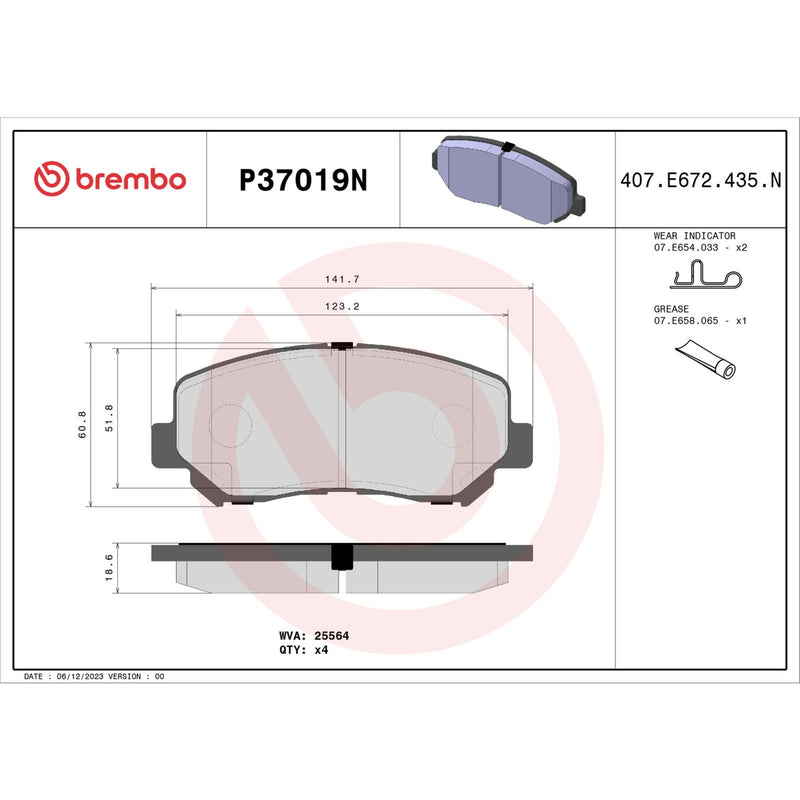 BREMBO Ceramic Front Disc Brake Pad Set - P37019N