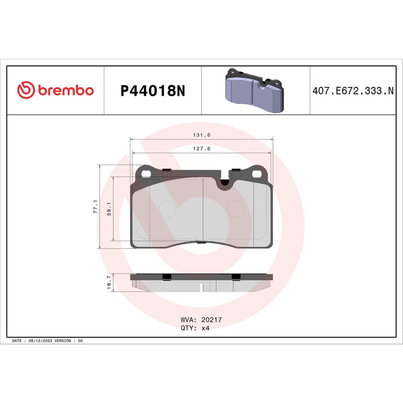 BREMBO Ceramic Front Disc Brake Pad Set - P44018N