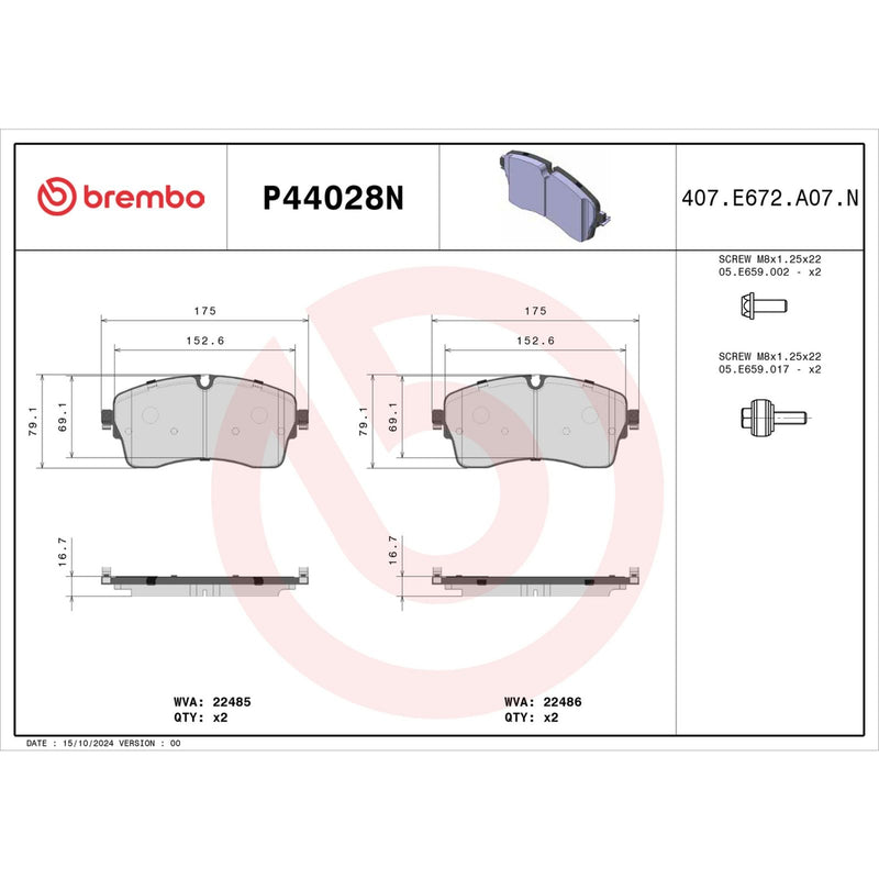 BREMBO Ceramic Front Disc Brake Pad Set - P44028N