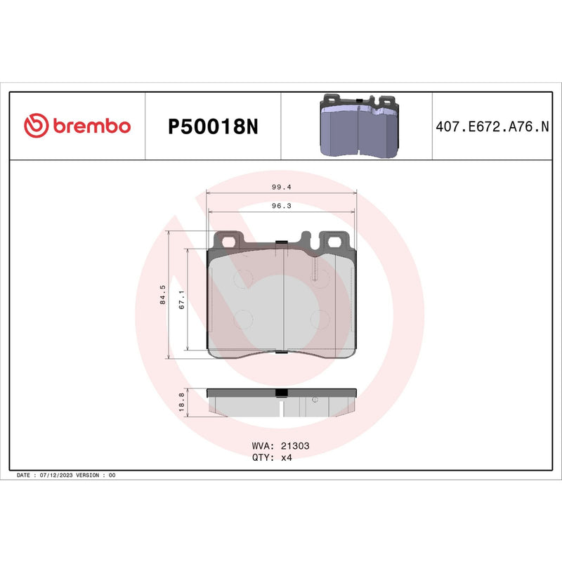 BREMBO Ceramic Front Disc Brake Pad Set - P50018N