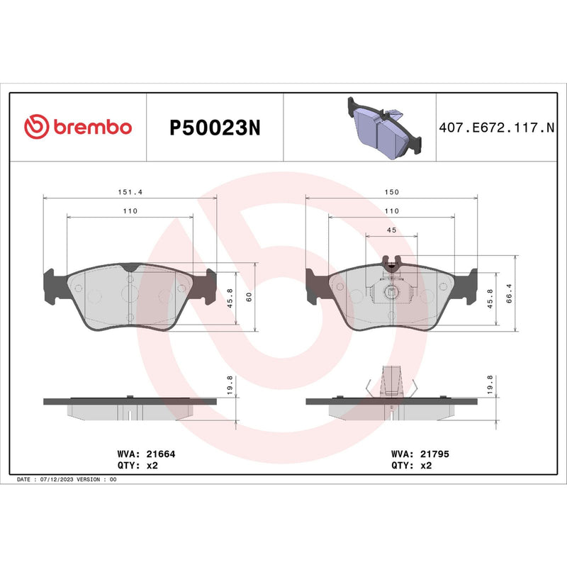BREMBO Ceramic Front Disc Brake Pad Set - P50023N