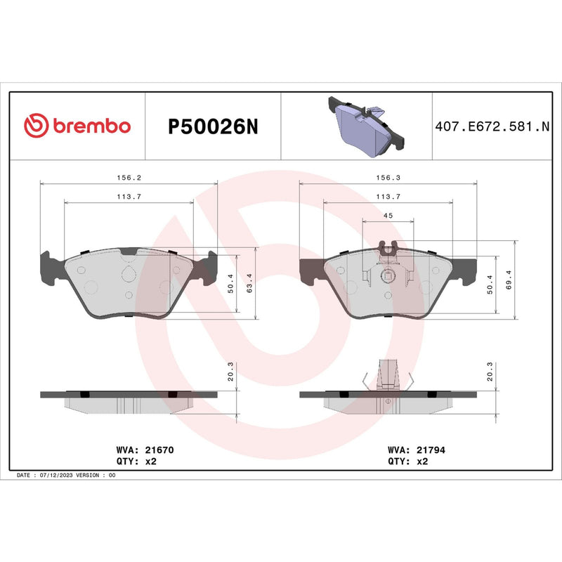 BREMBO Ceramic Front Disc Brake Pad Set - P50026N