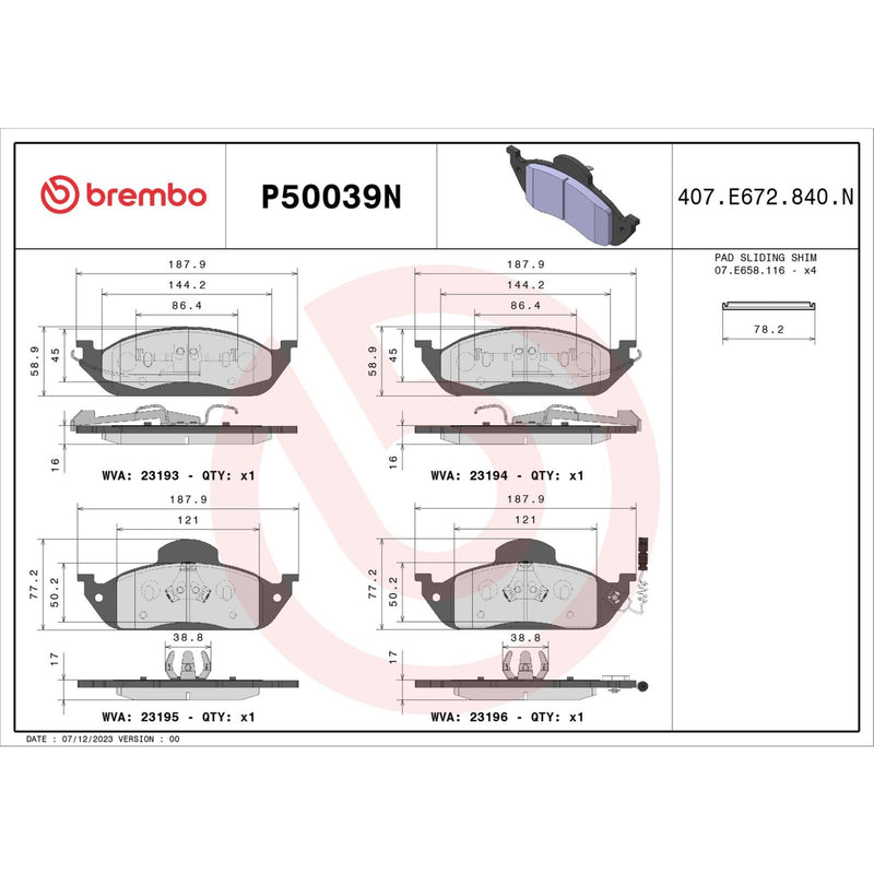 BREMBO Ceramic Front Disc Brake Pad Set - P50039N