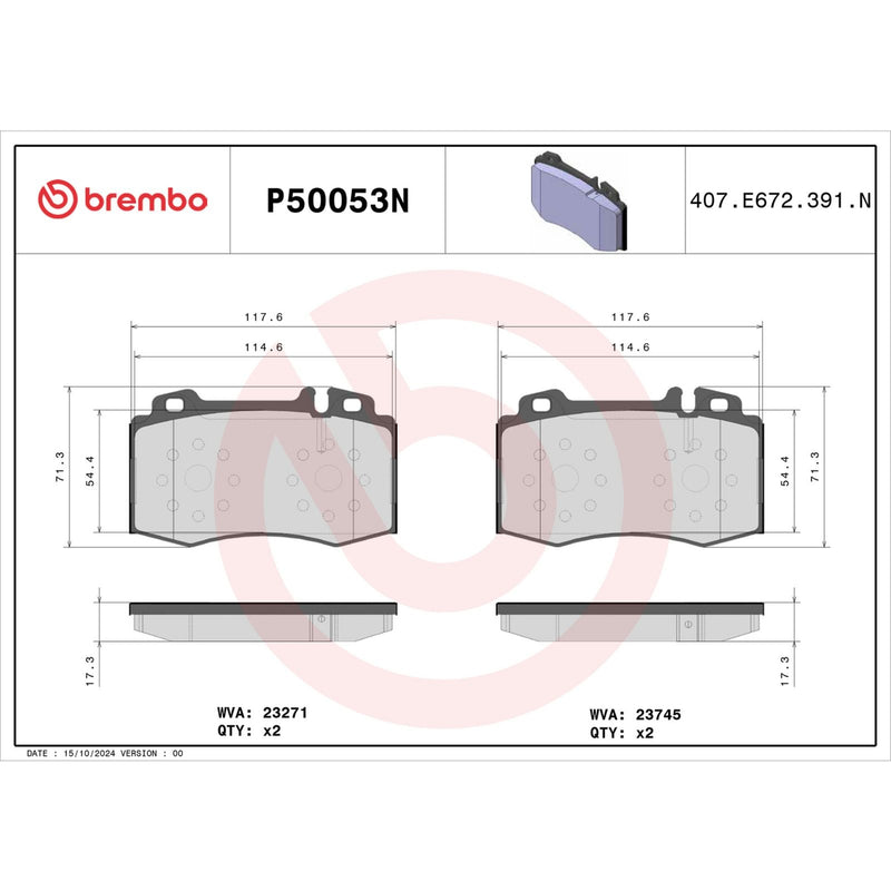 BREMBO Ceramic Front Disc Brake Pad Set - P50053N