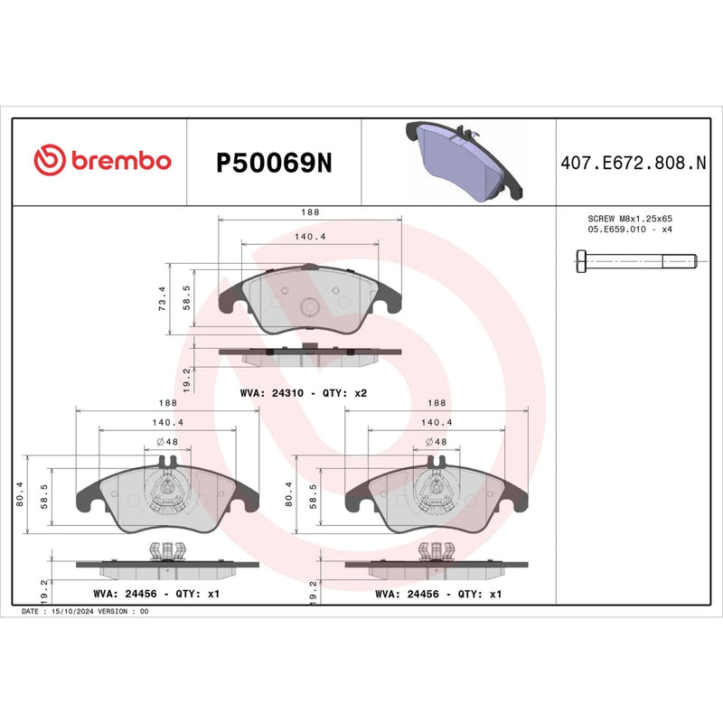 BREMBO Ceramic Front Disc Brake Pad Set - P50069N