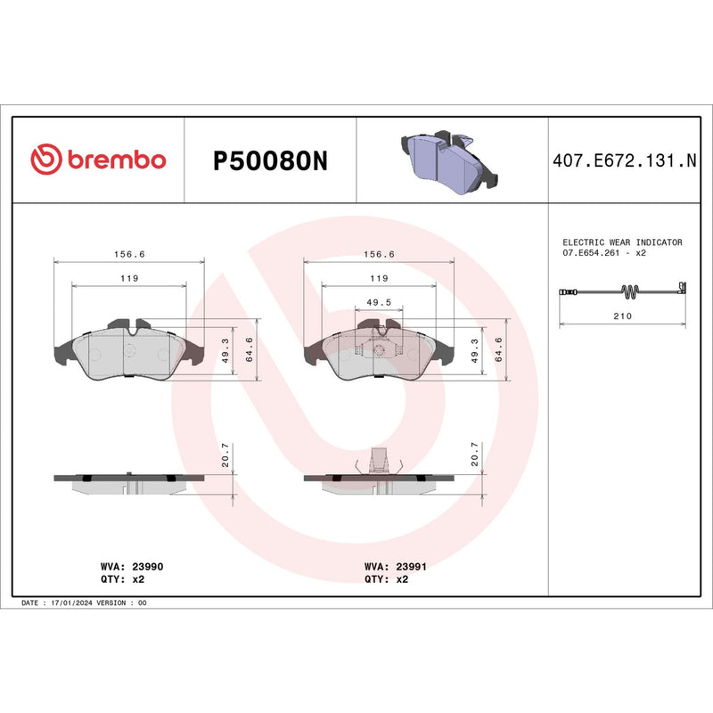 BREMBO Ceramic Front Disc Brake Pad Set - P50080N