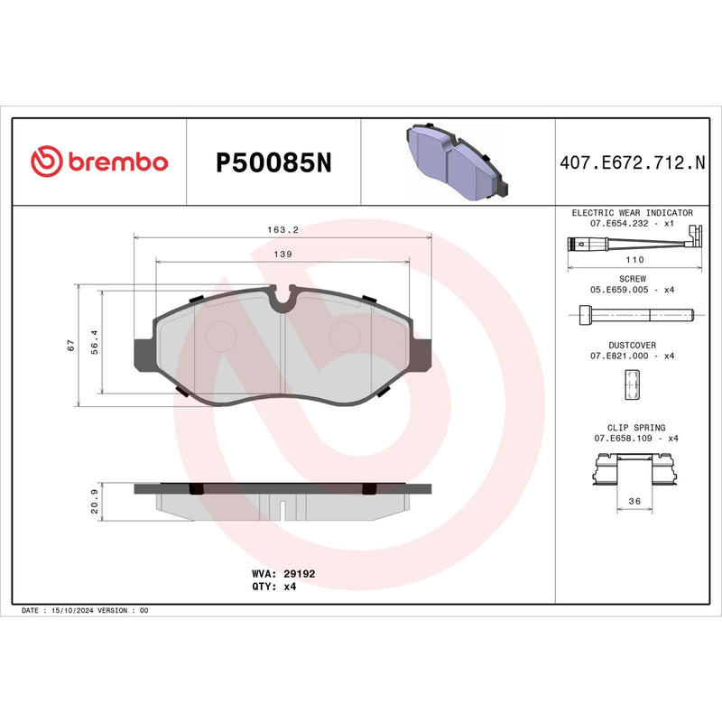 BREMBO CERAMIC Brake Pad Set P50085N