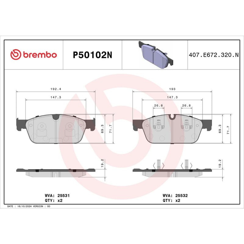 BREMBO CERAMIC Brake Pad Set P50102N