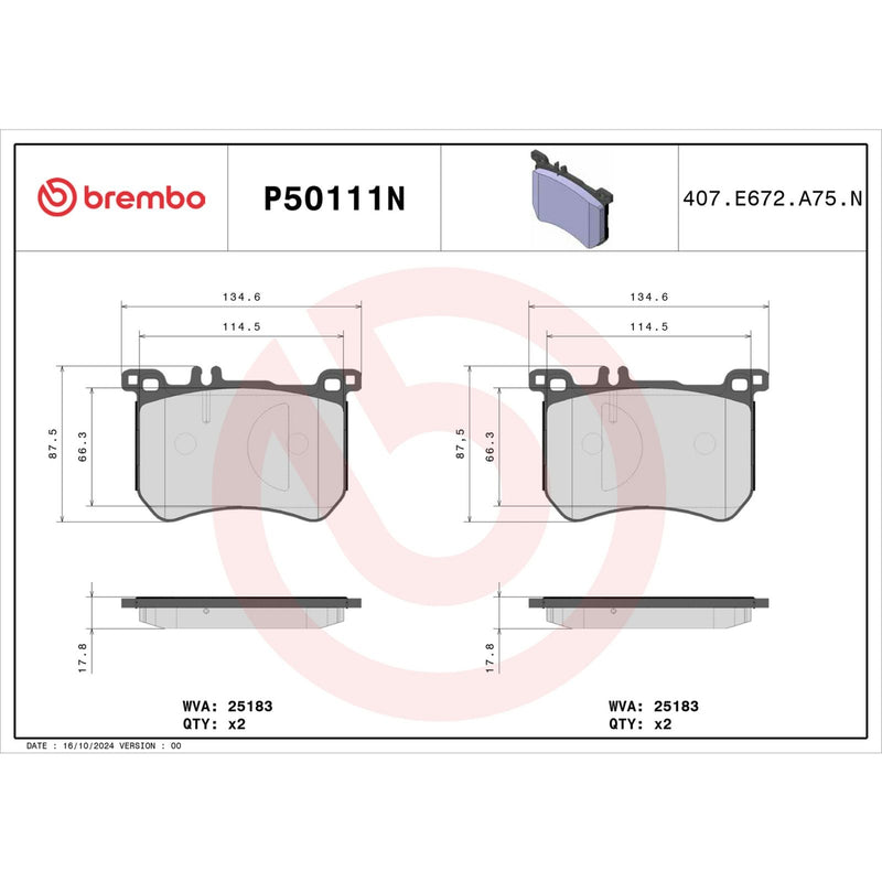 BREMBO Ceramic Front Disc Brake Pad Set - P50111N