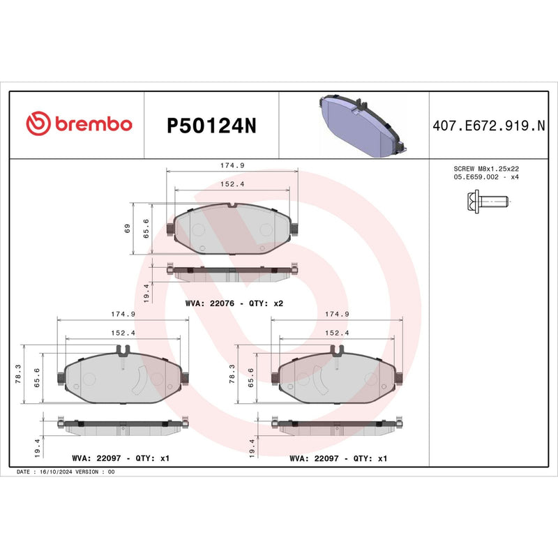 BREMBO Ceramic Front Disc Brake Pad Set - P50124N