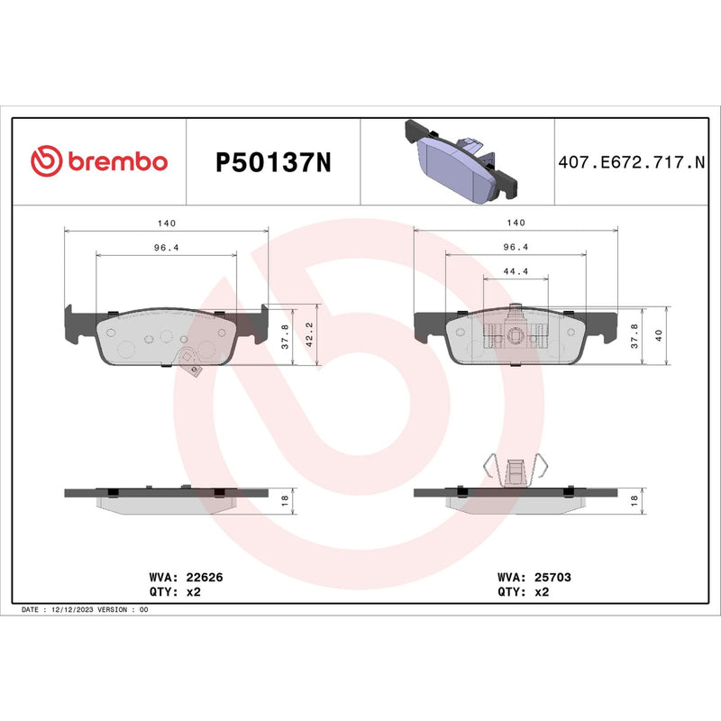 BREMBO Ceramic Front Disc Brake Pad Set - P50137N
