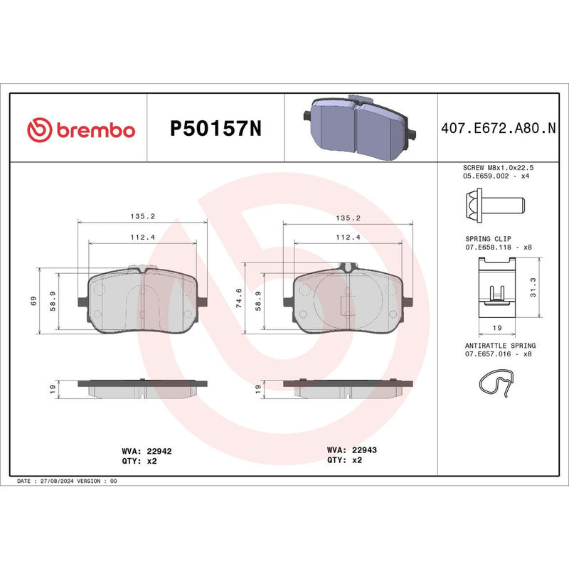 BREMBO Ceramic Front Disc Brake Pad Set - P50157N