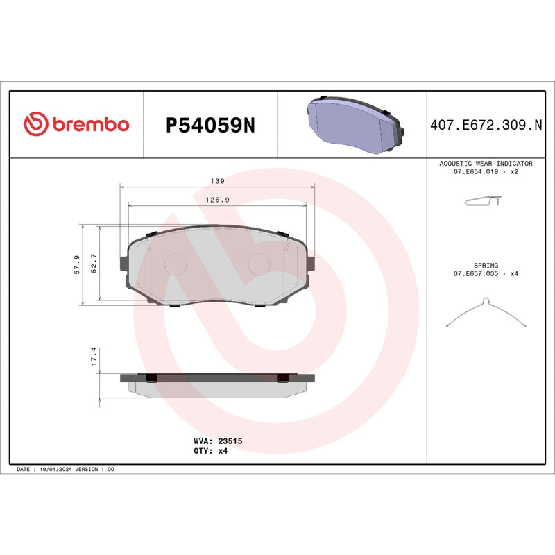BREMBO Ceramic Front Disc Brake Pad Set - P54059N