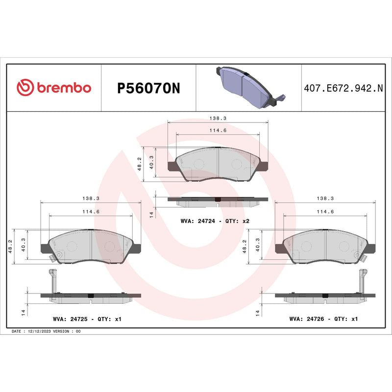 BREMBO Ceramic Front Disc Brake Pad Set - P56070N
