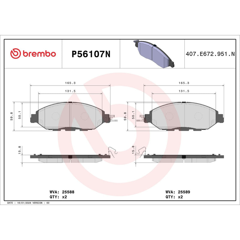 BREMBO Ceramic Front Disc Brake Pad Set - P56107N