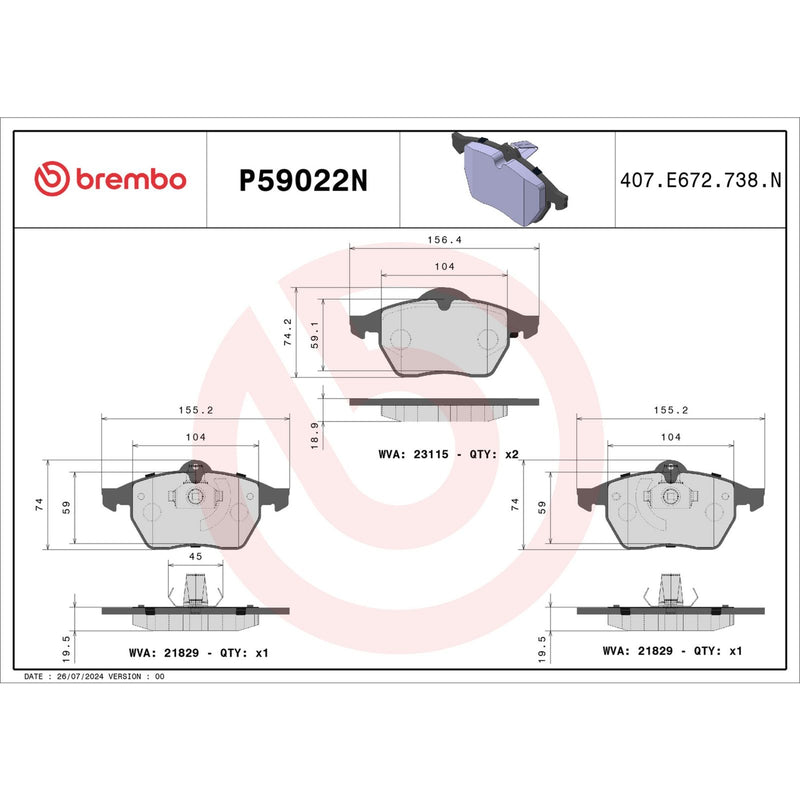 BREMBO Ceramic Front Disc Brake Pad Set - P59022N