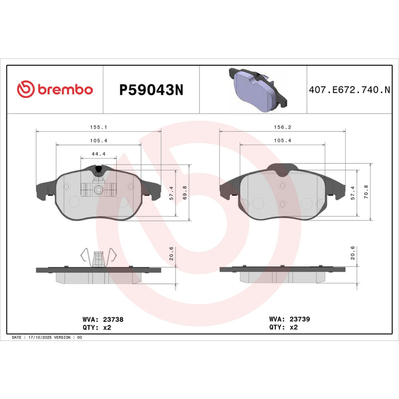 BREMBO Ceramic Front Disc Brake Pad Set - P59043N