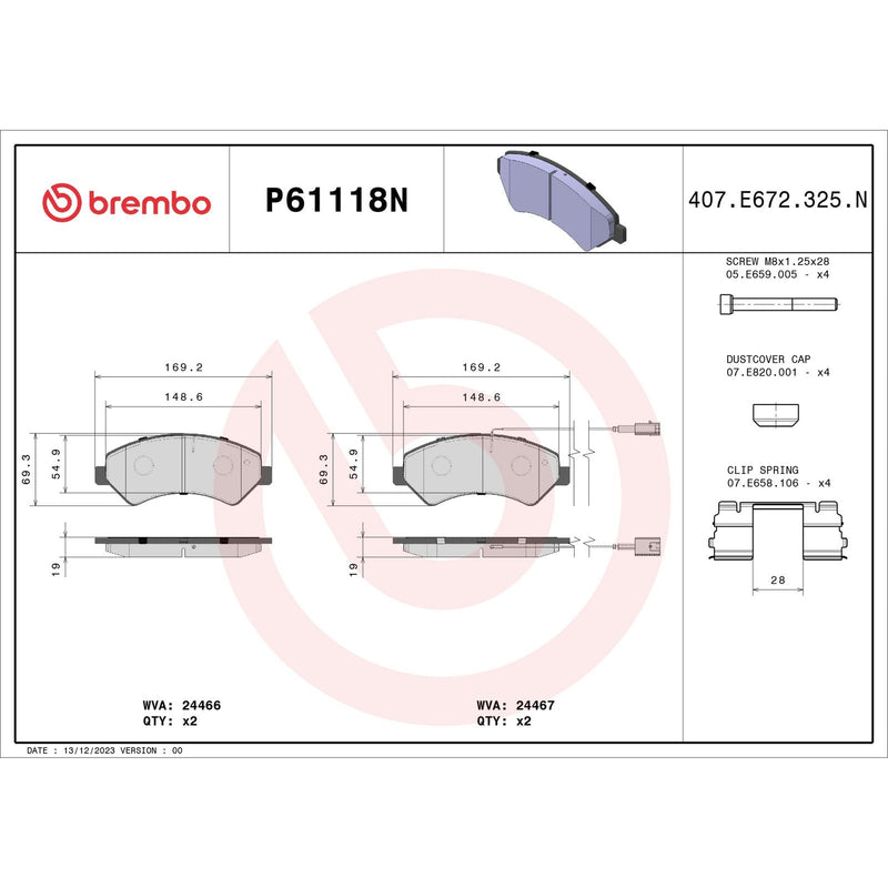 BREMBO Ceramic Front Disc Brake Pad Set - P61118N